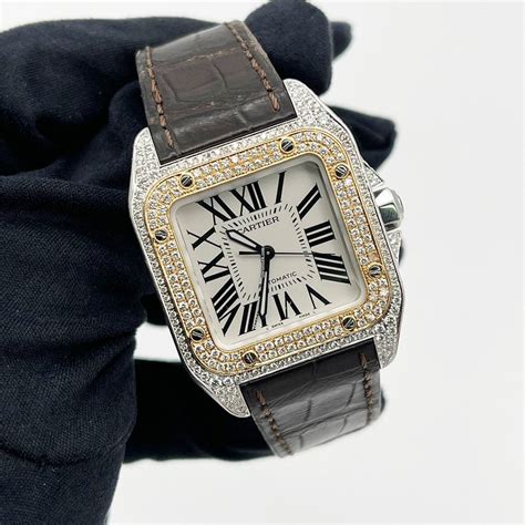 cartier santos 100 used|cartier santos 100 diamond bezel.